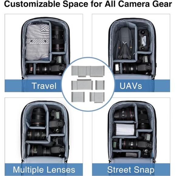 Unisex Camera Bag Backpack Waterproof with Rain Cover Tripod Holder - Picture 2 of 6